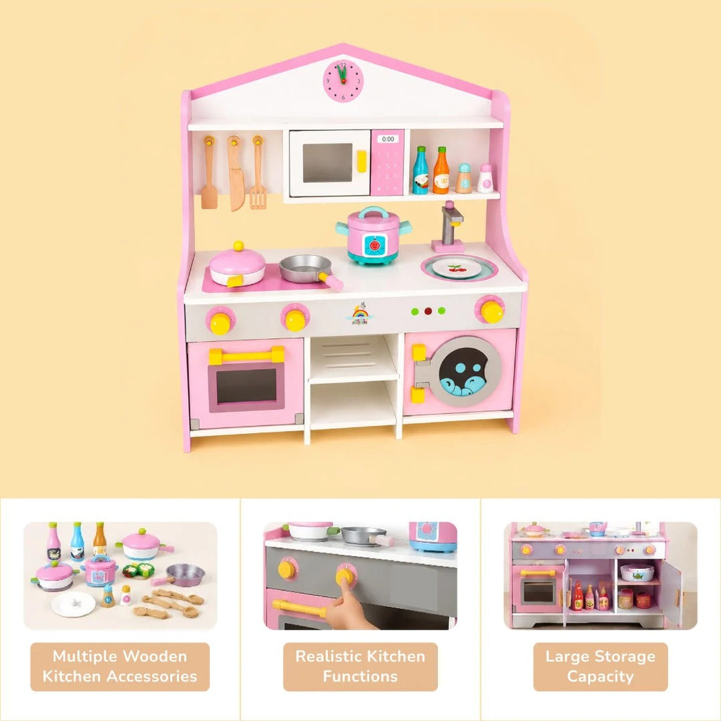 Wooden Pink and White Kitchen Set