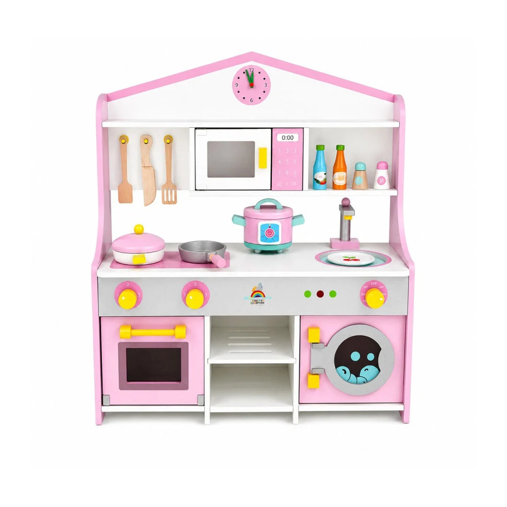 Wooden Pink and White Kitchen Set