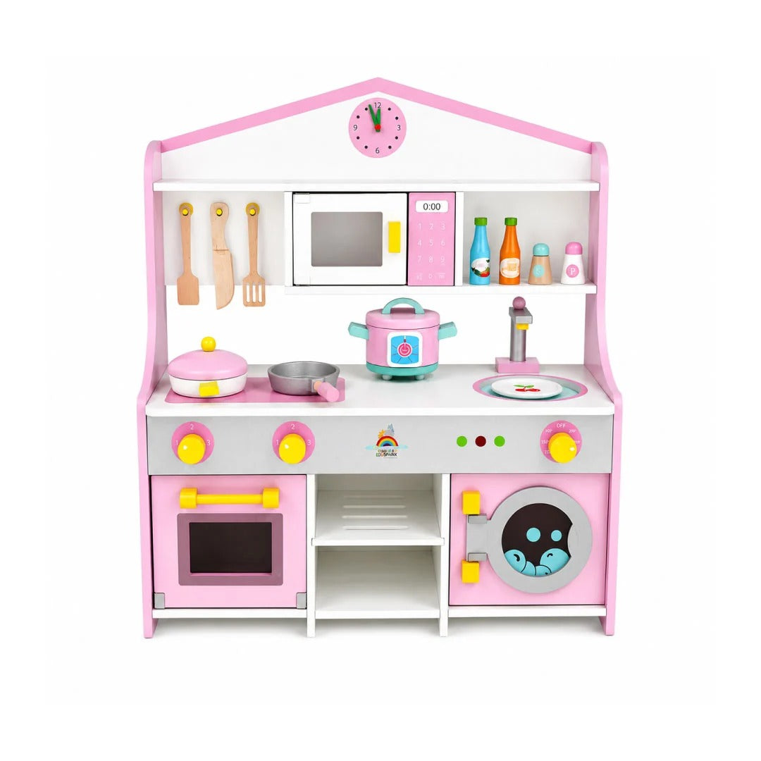 Wooden Pink and White Kitchen Set
