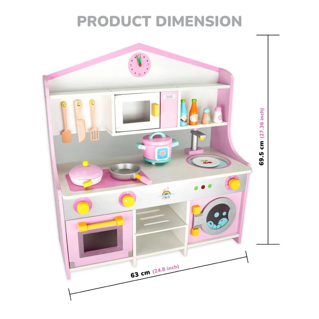 Wooden Pink and White Kitchen Set