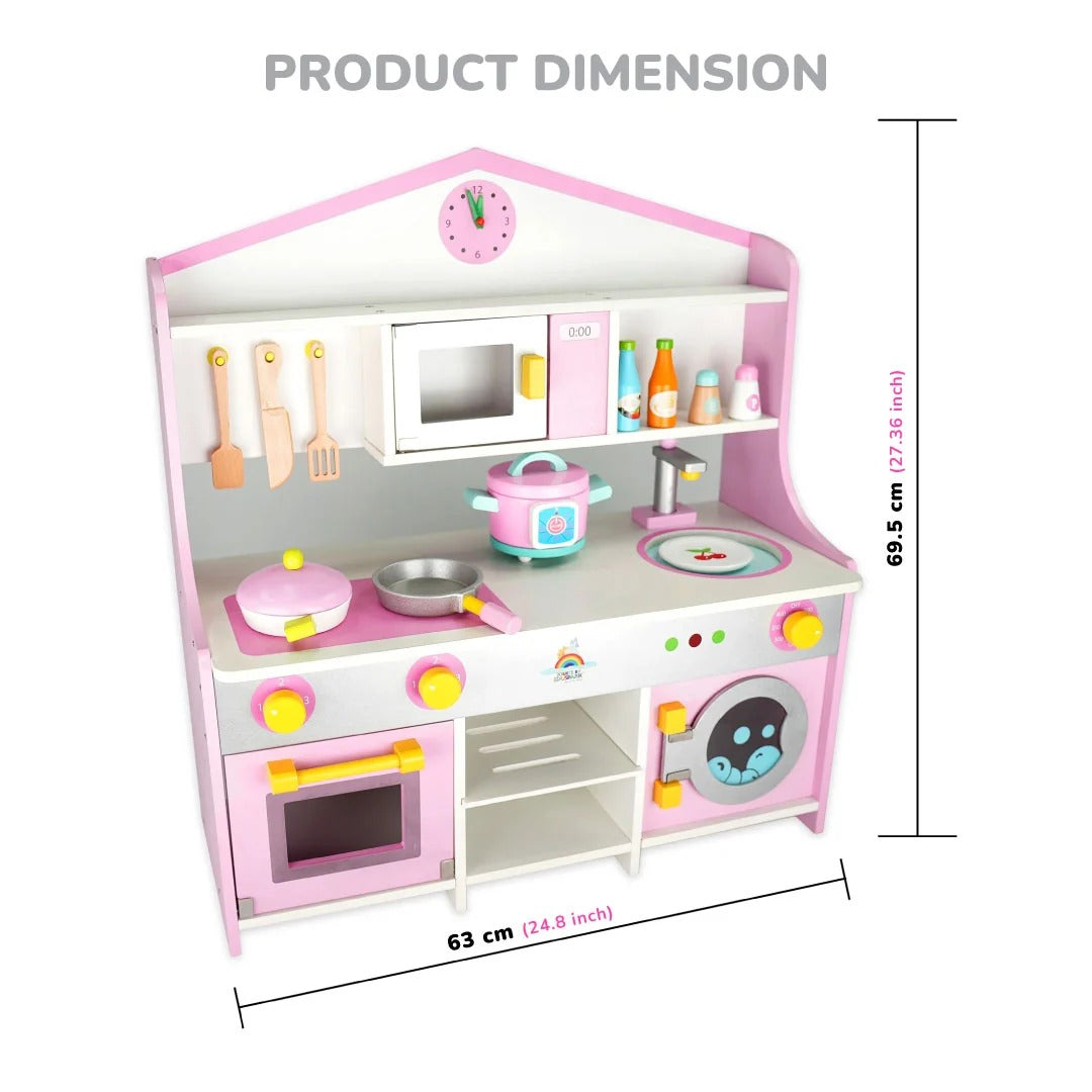 Wooden Pink and White Kitchen Set